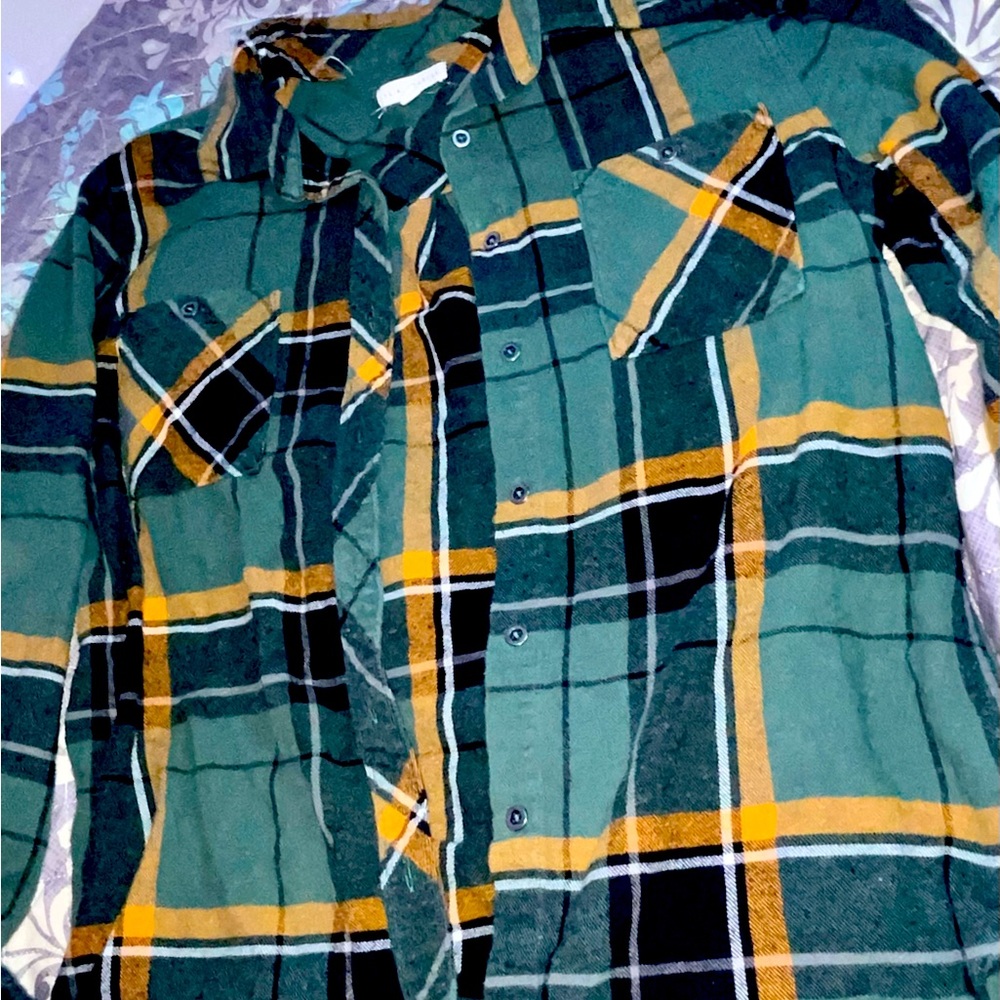 EUC LA Hearts Plaid Button Up Flannel Shirt